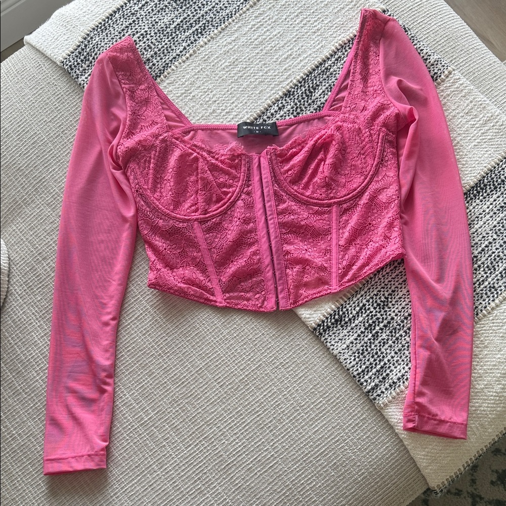 White Fox Boutique Pink Lace Crop Top